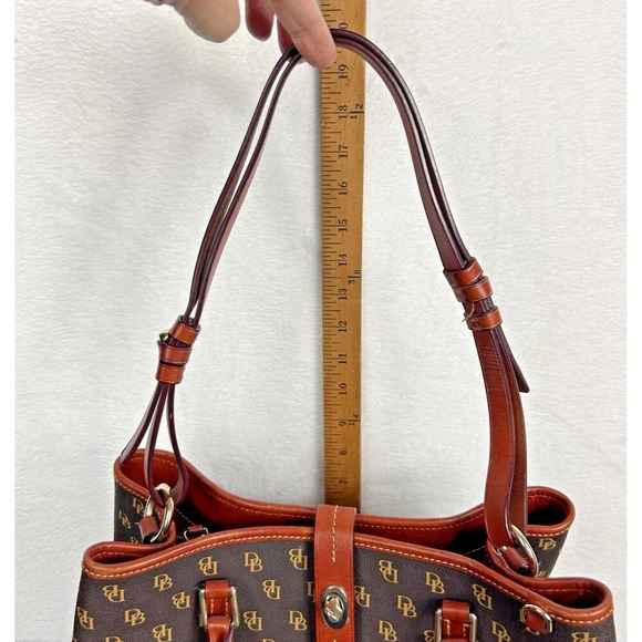 Dooney & Bourke Brown/black Gretta Perry Satchel DB Logo EUC - Picture 15 of 16